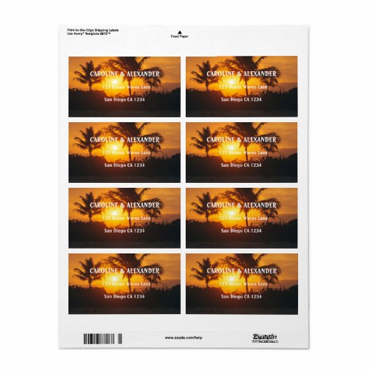 Modern Sunset Ocean Tropical Beach Weduwlabel Etiket (Full Sheet)