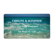 Modern Sunset Ocean Water Tropical Beach Wedding Etiket (Voorkant)