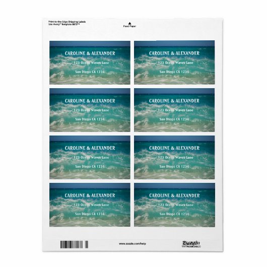 Modern Sunset Ocean Water Tropical Beach Wedding Etiket (Full Sheet)