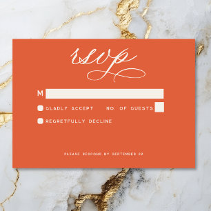 Modern Sunset Sinaasappel Minimal Wedding RSVP Kaartje