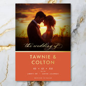 Modern Sunset Sinaasappel Script Foto Minimal Wedd Folie Uitnodiging