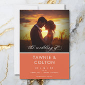 Modern Sunset Sinaasappel Script Foto Minimal Wedd Folie Uitnodiging