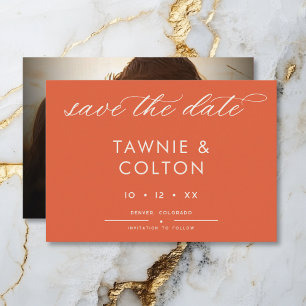 Modern Sunset Sinaasappel Script Foto Minimal Wedd Save The Date
