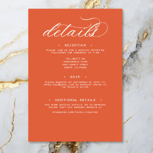 Modern Sunset Sinaasappel Script Minimal Wedding D Informatiekaartje