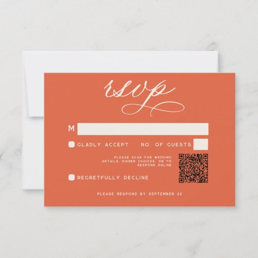 Modern Sunset Sinaasappel Script Minimal Wedding Q RSVP Kaartje (Voorkant)