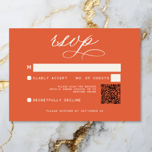 Modern Sunset Sinaasappel Script Minimal Wedding Q RSVP Kaartje