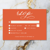 Modern Sunset Sinaasappel Script Minimal Wedding RSVP Kaartje