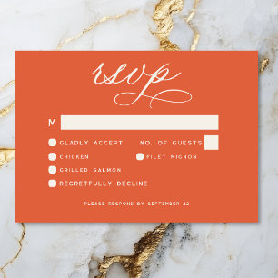 Modern Sunset Sinaasappel Script Minimal Wedding RSVP Kaartje