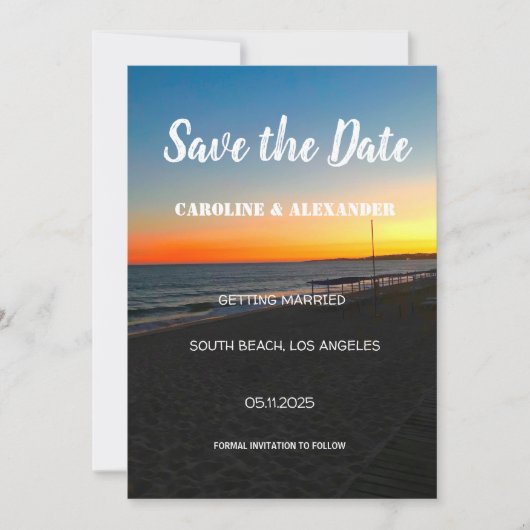 Modern Sunset Summer Ocean Tropical Wedding Save The Date (Voorkant)
