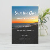 Modern Sunset Summer Ocean Tropical Wedding Save The Date (Staand voorkant)