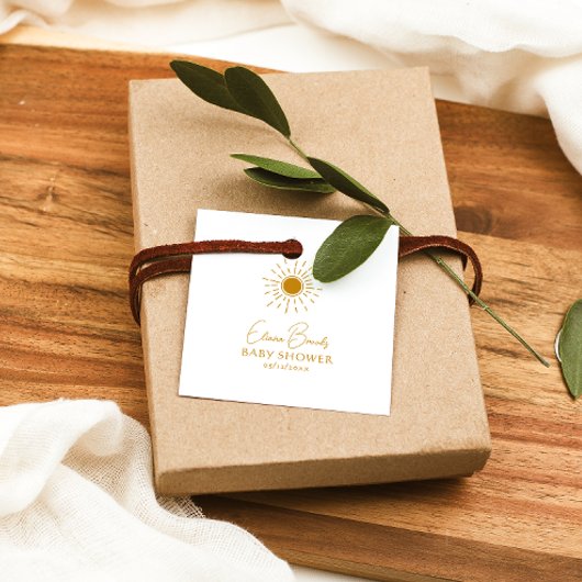 Modern Sunshine Baby shower Square dank u Bedankjes Labels