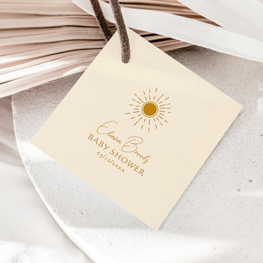 Modern Sunshine Beige Baby shower Square Dank u Bedankjes Labels