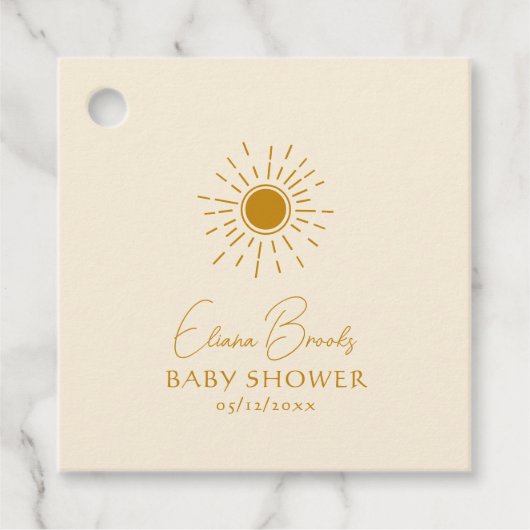 Modern Sunshine Beige Baby shower Square Dank u Bedankjes Labels (Voorkant)