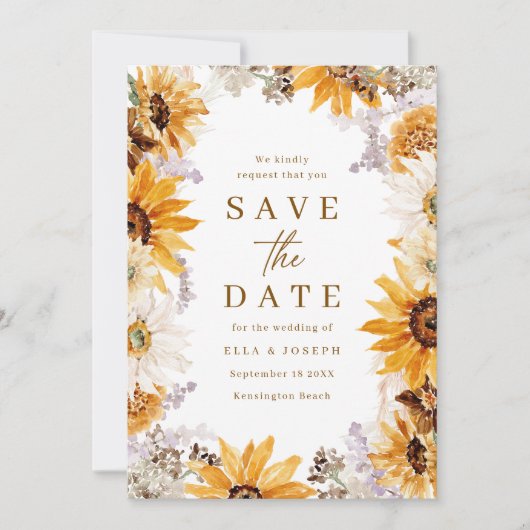 Modern Sunshine Sunflowers Boho Wedding Save The Date (Voorkant)