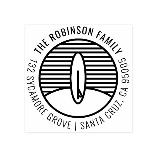 Modern Surfboard Tekening Familie Retouradres Rubberstempel (Afrduk)