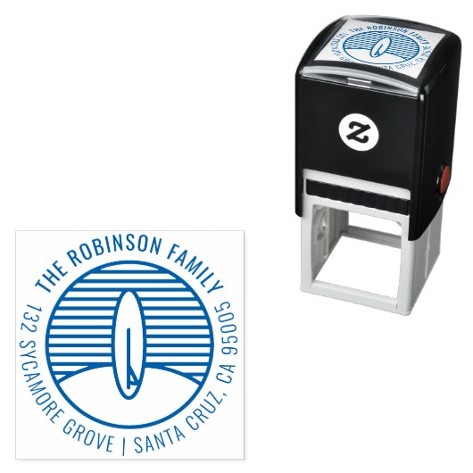 Modern Surfboard Tekening Familie Retouradres Zelfinktende Stempel (In situ)