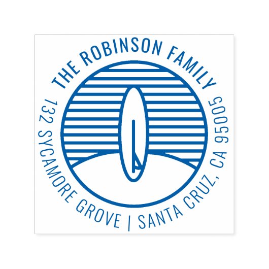 Modern Surfboard Tekening Familie Retouradres Zelfinktende Stempel (Design)
