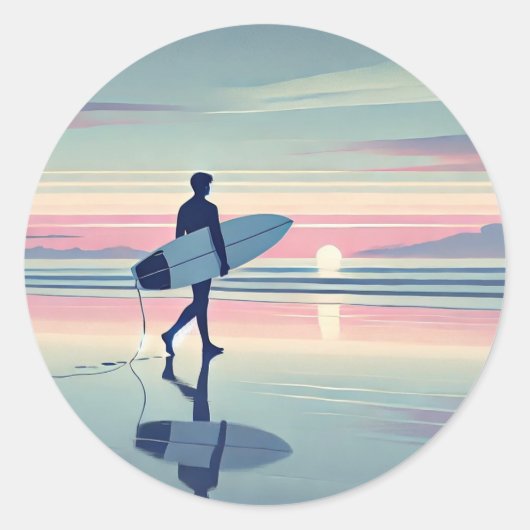 Modern Surfer Sunset Hossegor Frankrijk Ronde Sticker (Voorkant)