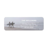 Modern Surfing Couple Return Address Label (Voorkant)