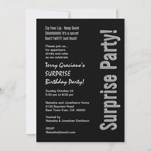 Modern SURPRISE Birthday Black Silver White Kaart (Voorkant)