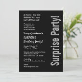 Modern SURPRISE Birthday Black Silver White Kaart (Staand voorkant)
