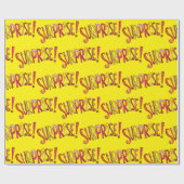 Modern Surprise Kleurrijke Gele Cartoon Typografie Cadeaupapier (Vlak)