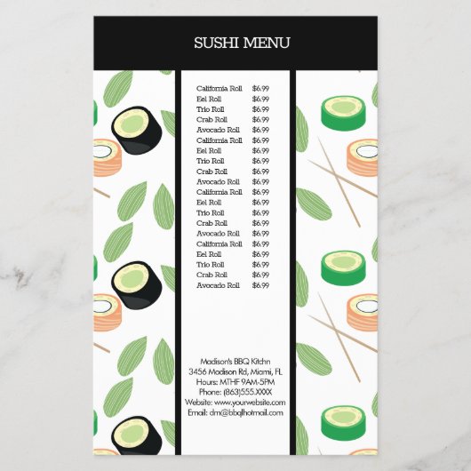 Modern Sushi Asian Restaurant Pattern Menu (Voorkant)