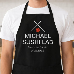 Modern Sushi Lab Naam met Gekruiste Eetstokjes Schort