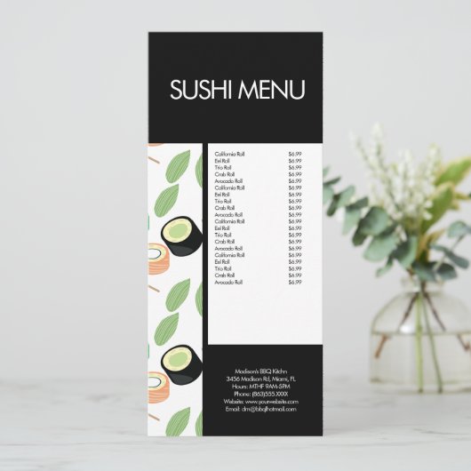 Modern Sushi Roll Asian Restaurant Pattern Menu (Staand voorkant)