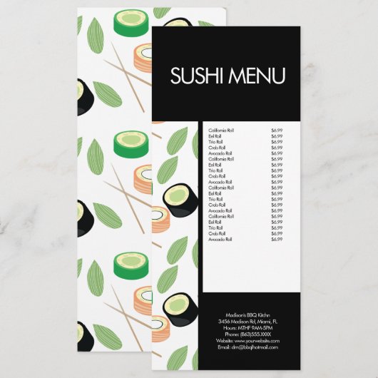 Modern Sushi Roll Asian Restaurant Pattern Menu (Voorkant / Achterkant)