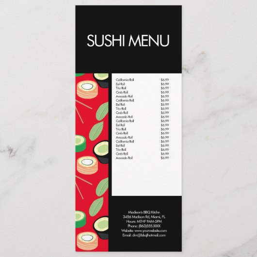 Modern Sushi Roll Asian Restaurant Pattern Red  Menu (Voorkant)
