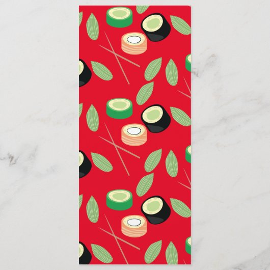 Modern Sushi Roll Asian Restaurant Pattern Red  Menu (Achterkant)