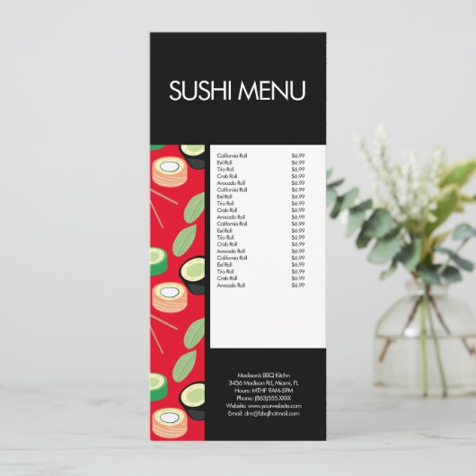 Modern Sushi Roll Asian Restaurant Pattern Red  Menu (Staand voorkant)