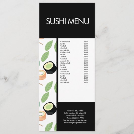 Modern Sushi Roll Aziatisch Restaurant Patroon Men Menu (Voorkant)