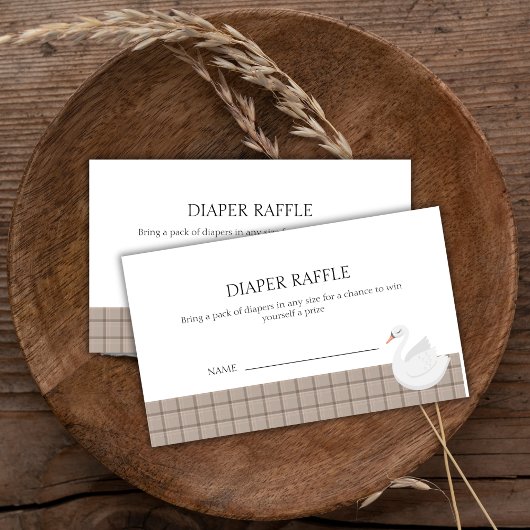 Modern Swan Gingham Luier Raffle Baby shower Informatiekaartje