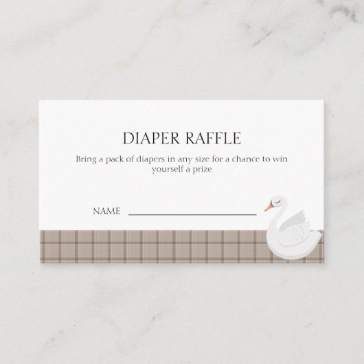 Modern Swan Gingham Luier Raffle Baby shower Informatiekaartje (Voorkant)