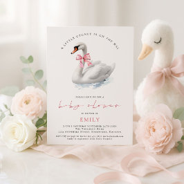 Modern Swan Pink Bow Baby shower Kaart