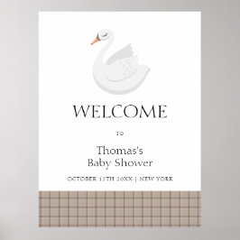 Modern Swan Plaid Gingham Boy Baby shower Welkom Poster