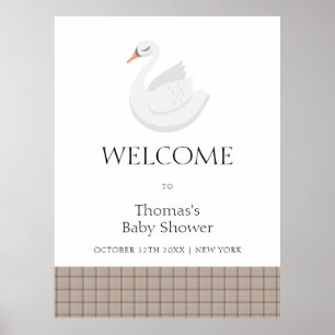 Modern Swan Plaid Gingham Boy Baby shower Welkom Poster