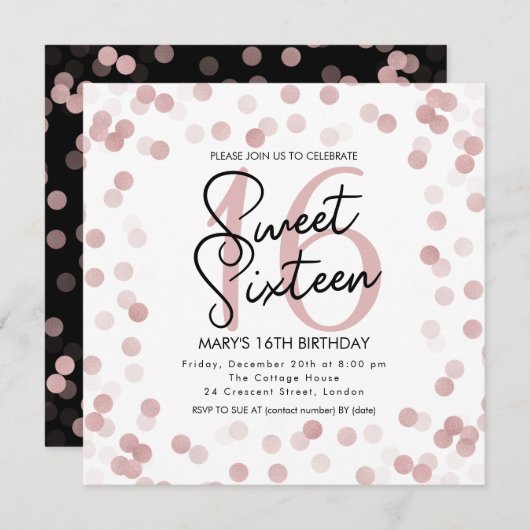 MODERN Sweet 16 Birthday Roos Gold Chic Glitter Kaart (Voorkant / Achterkant)