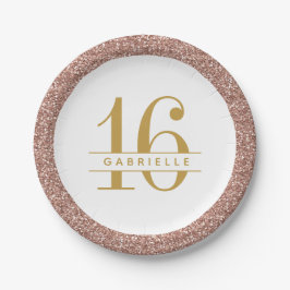 Modern Sweet 16 Birthday Roos Gold Pink Glitter Papieren Bordje