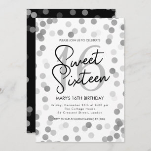 MODERN Sweet 16 Birthday Silver Chic Glitter Kaart