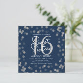 MODERN Sweet 16 Birthday Silver Chic Glitter Navy Kaart (Staand voorkant)