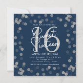 MODERN Sweet 16 Birthday Silver Chic Glitter Navy Kaart (Voorkant)