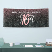Modern Sweet 16 Black Blush Pink Glitter Name Spandoek (Beurs)