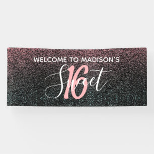 Modern Sweet 16 Black Blush Pink Glitter Name Spandoek