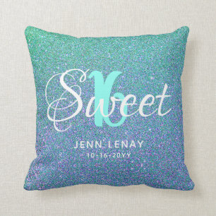Modern Sweet 16 Blauwgroen Aqua Glitter - Speciaal Kussen