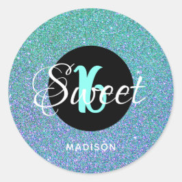 Modern Sweet 16 Blauwgroen Aqua Glitter - Speciaal Ronde Sticker