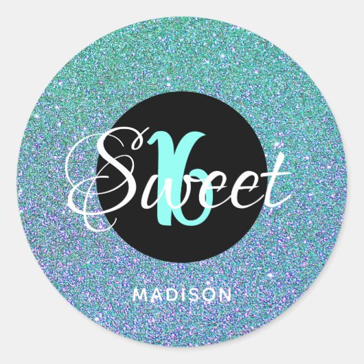 Modern Sweet 16 Blauwgroen Aqua Glitter - Speciaal Ronde Sticker (Voorkant)