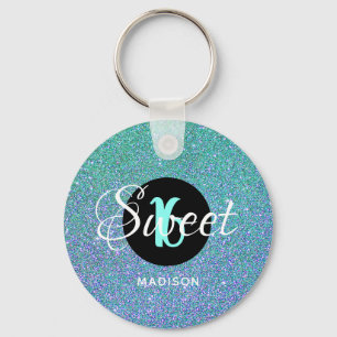 Modern Sweet 16 Blauwgroen Aqua Glitter - Speciaal Sleutelhanger
